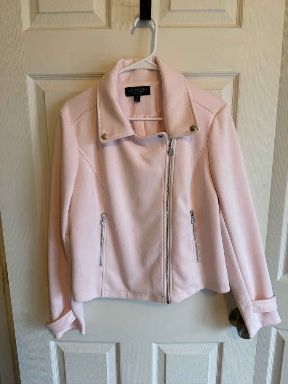 Laundry By Shelli Segal Women’s Soft Pink Asymmetric Moto Jacket Biker